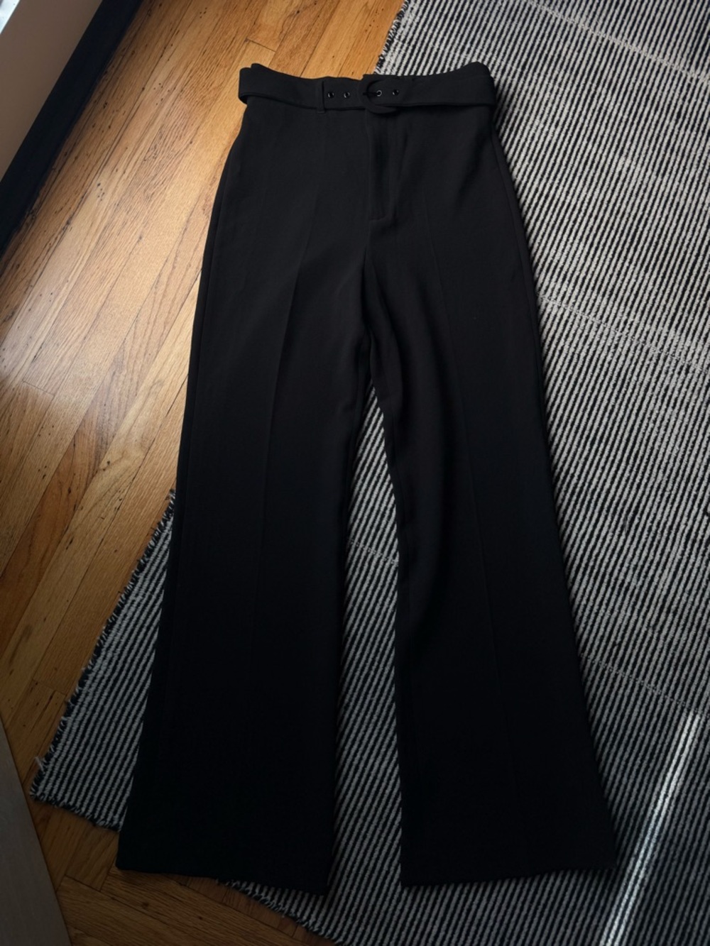 High-Waist Black Wide-Leg Pants With Belt